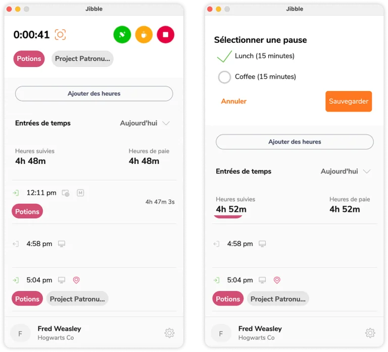 Prendre une pause sur l'application de bureau