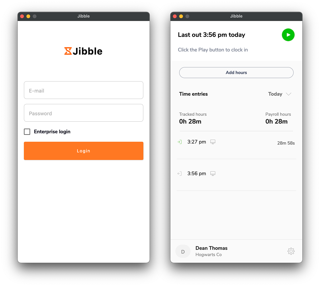 Masuk dan mencatat waktu pada aplikasi desktop