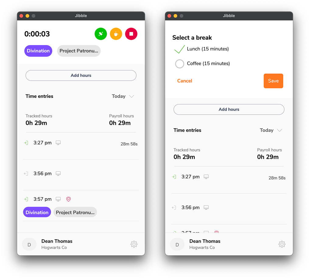 Starting a break on desktop app