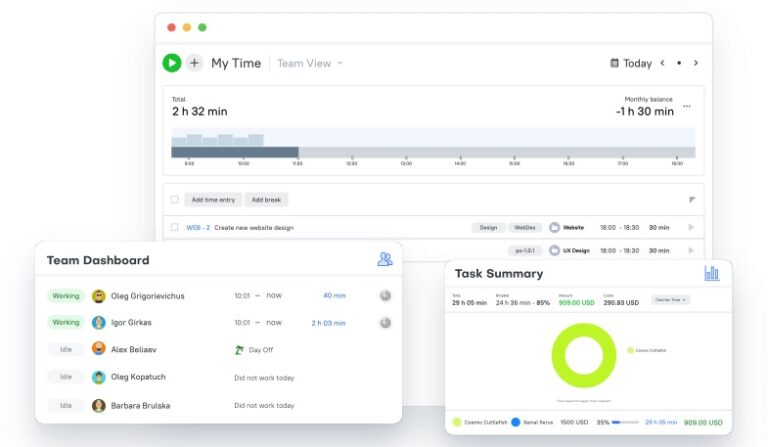 A view of the TMetric time tracking app interface.