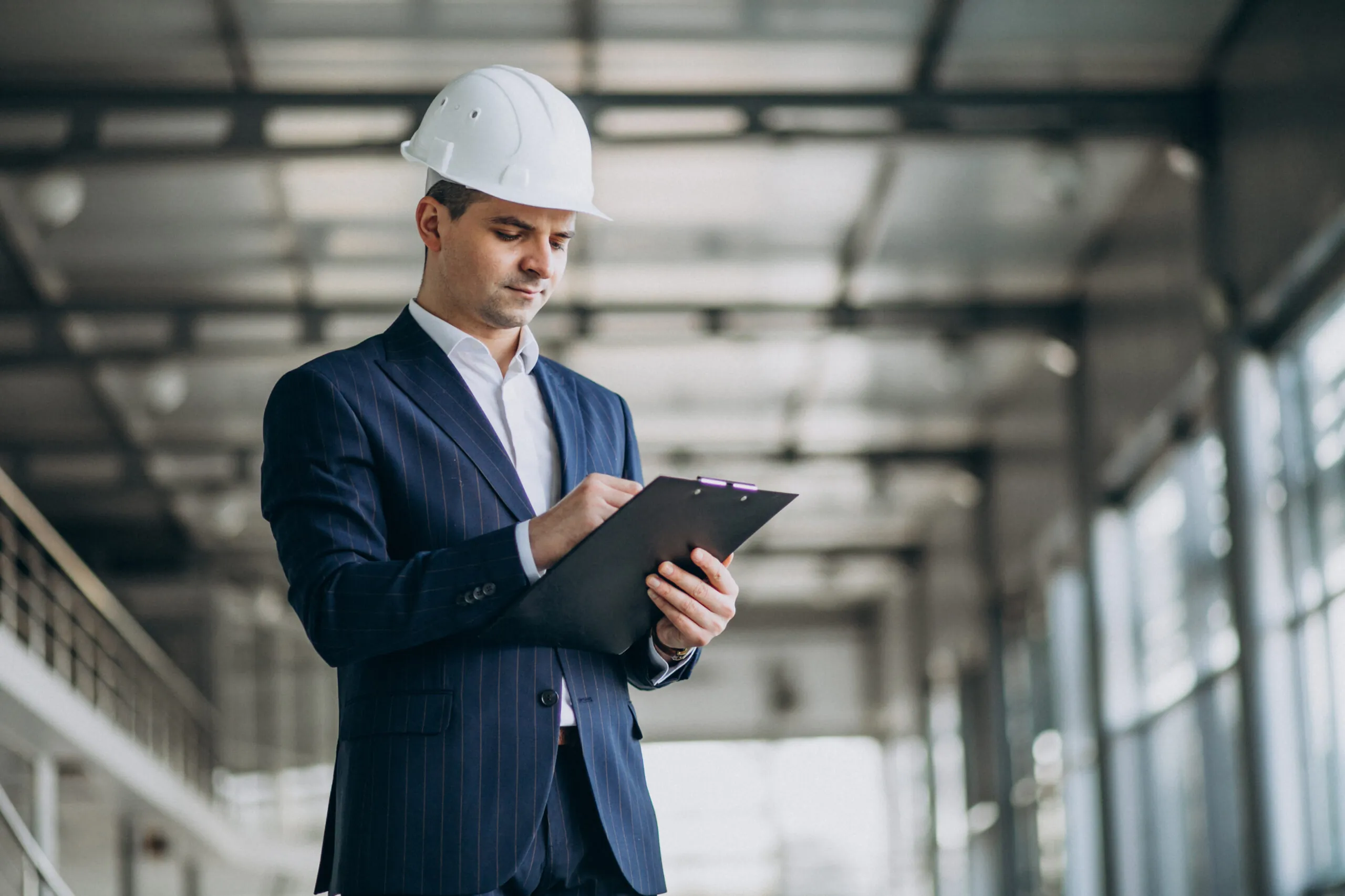 Engineer in hard hat in a building.