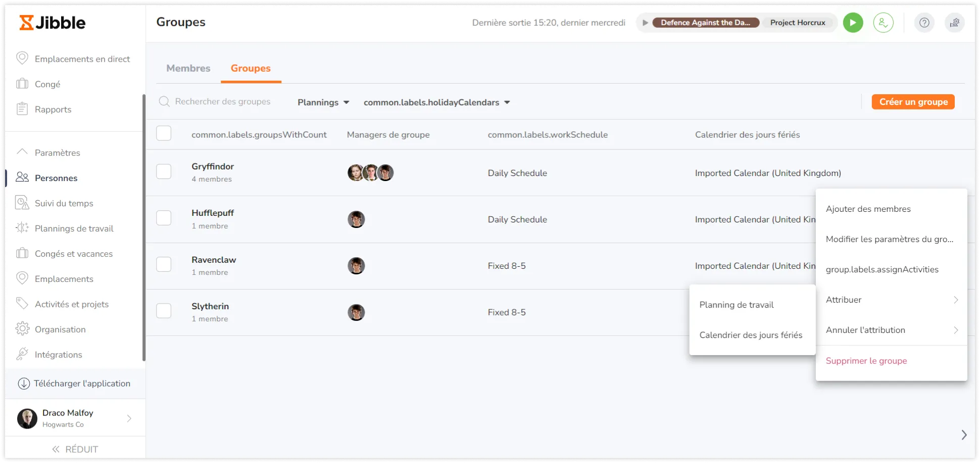 Cliquer sur "Attribution" pour assigner le groupe aux entités