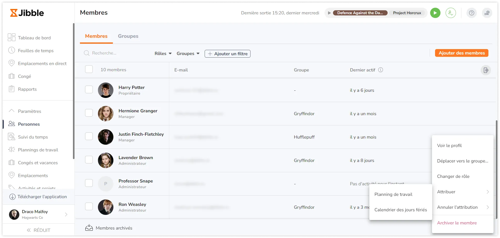 Cliquer sur "Attribuer" pour assigner des membres à des entités