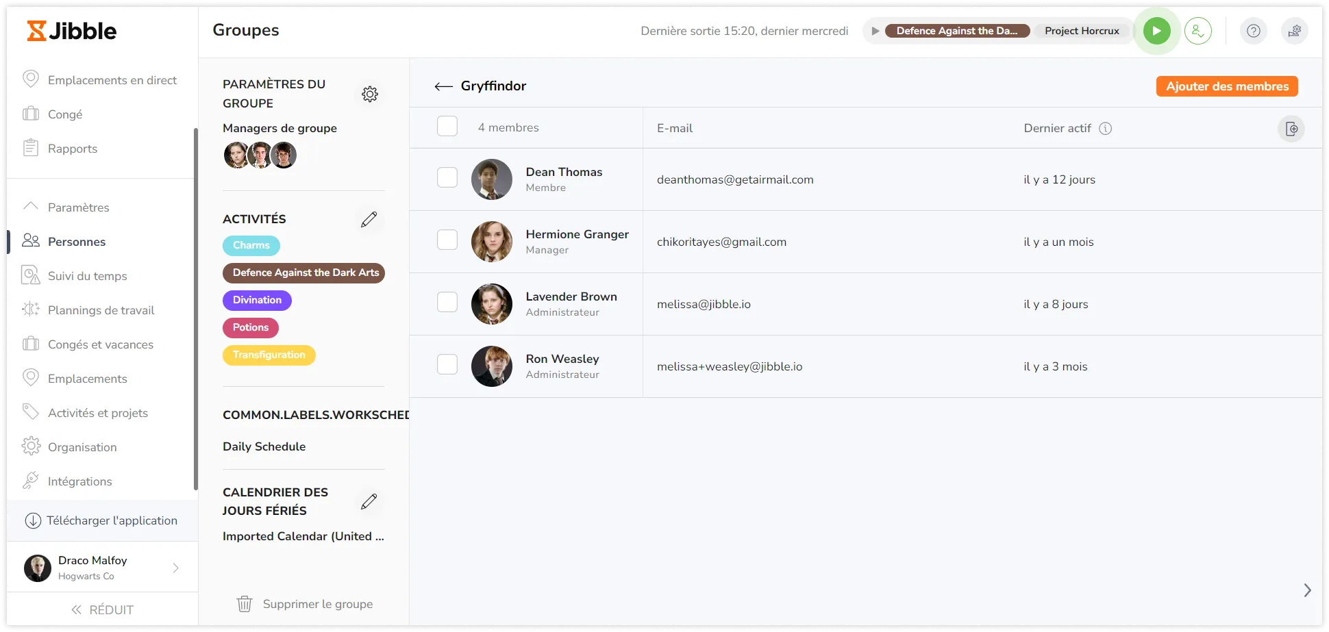 Affectation d'un groupe à des entités via le panneau de gauche