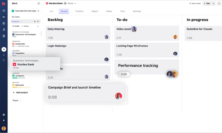Dashboard Ansicht von TrackingTime