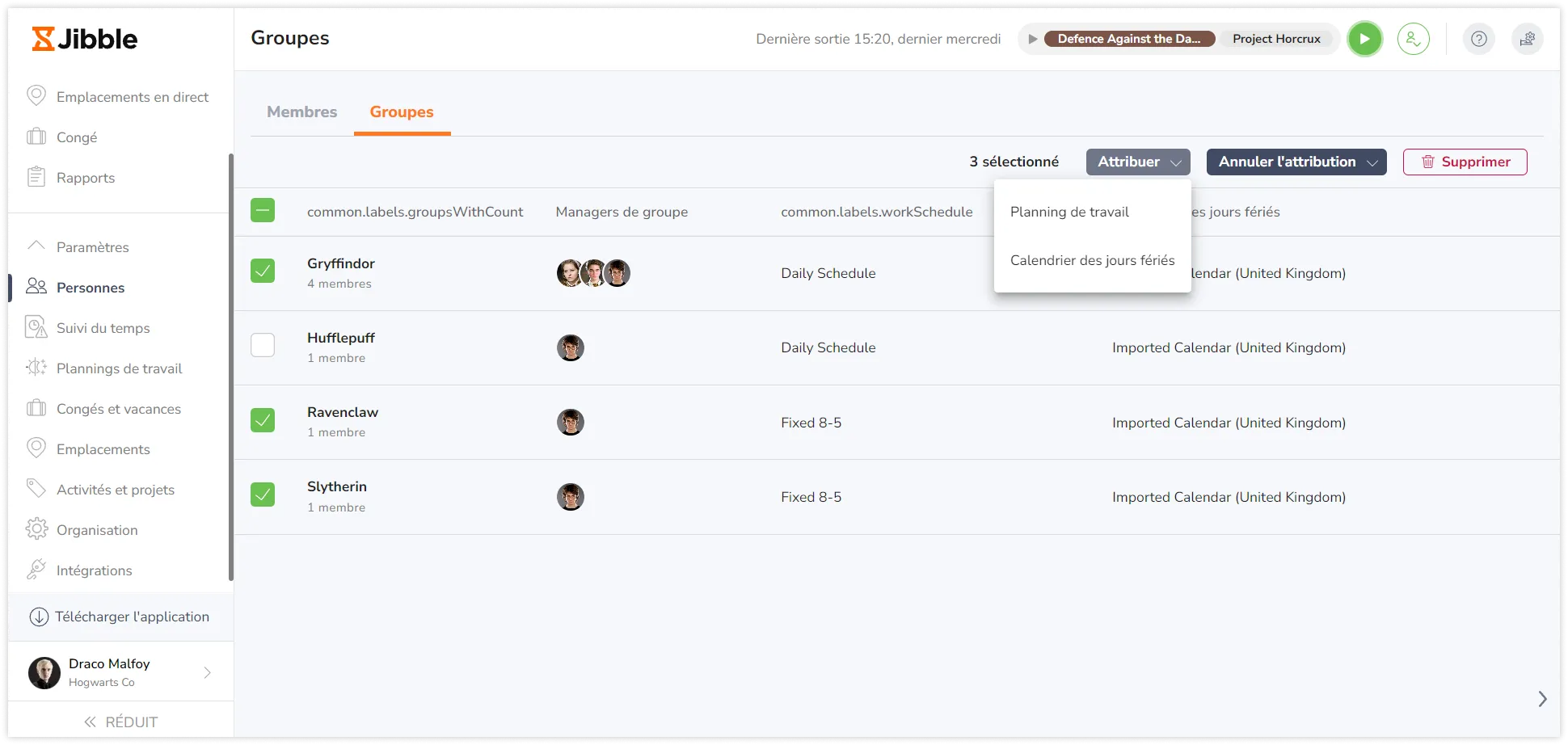 Affectation de groupes à des entités en masse