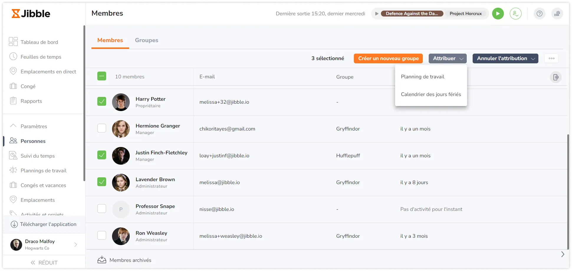 Affecter plusieurs membres en bloc à des entités