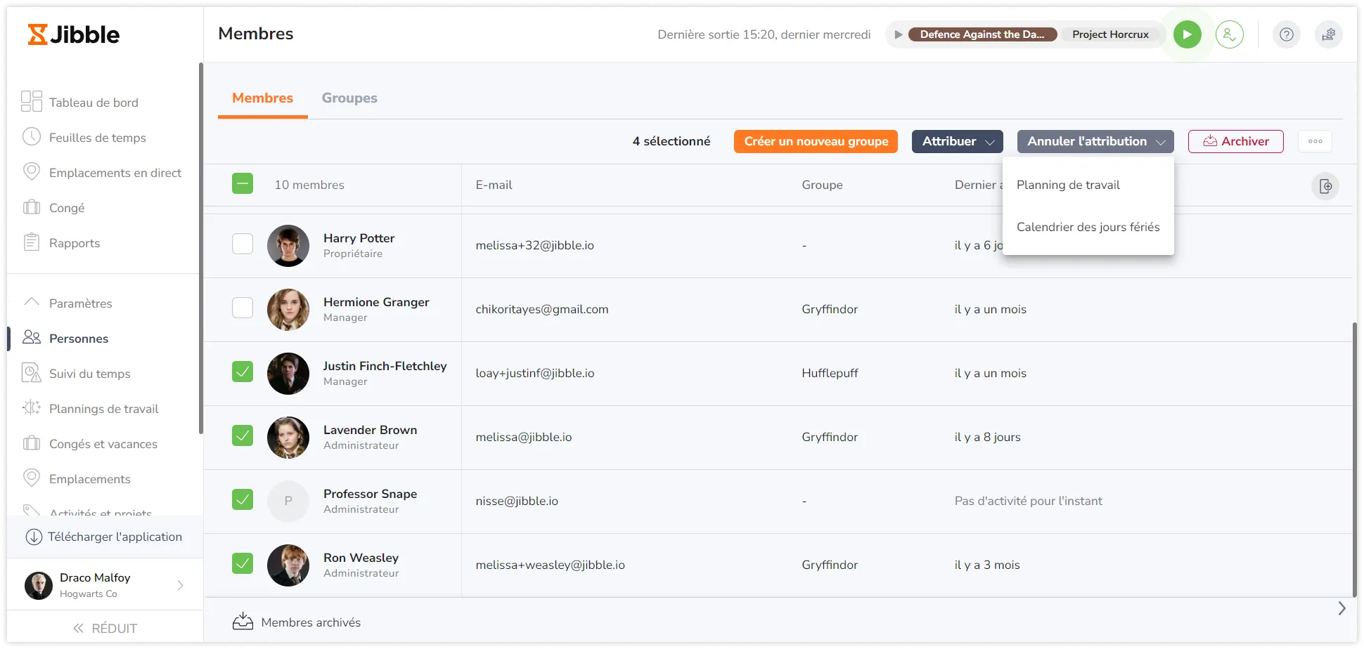 Désattribuer en bloc des membres d'entités
