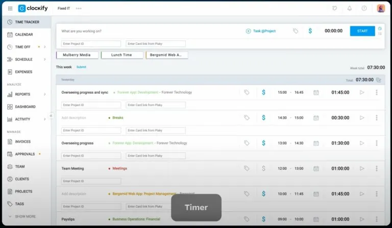 An overview of the Clockify app and its features.