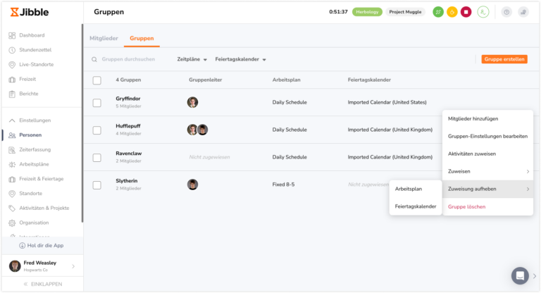 Group unassign work schedule