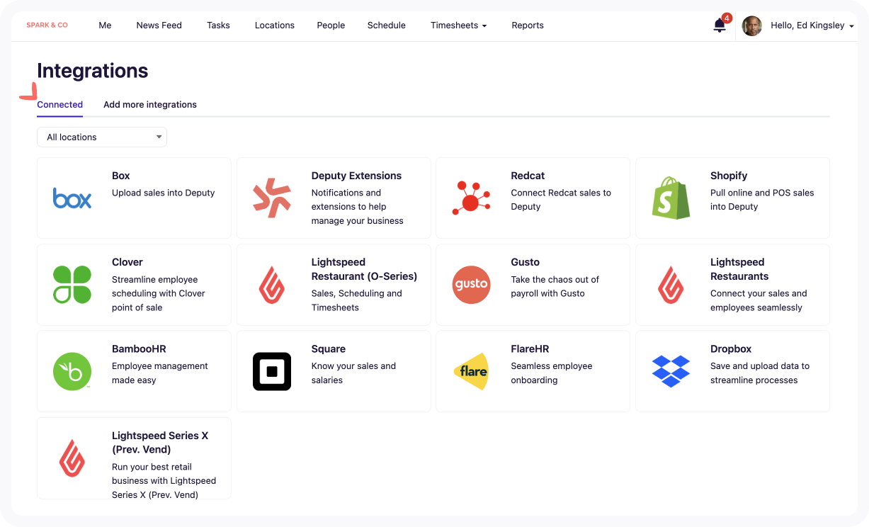 Integraciones conectadas con Deputy