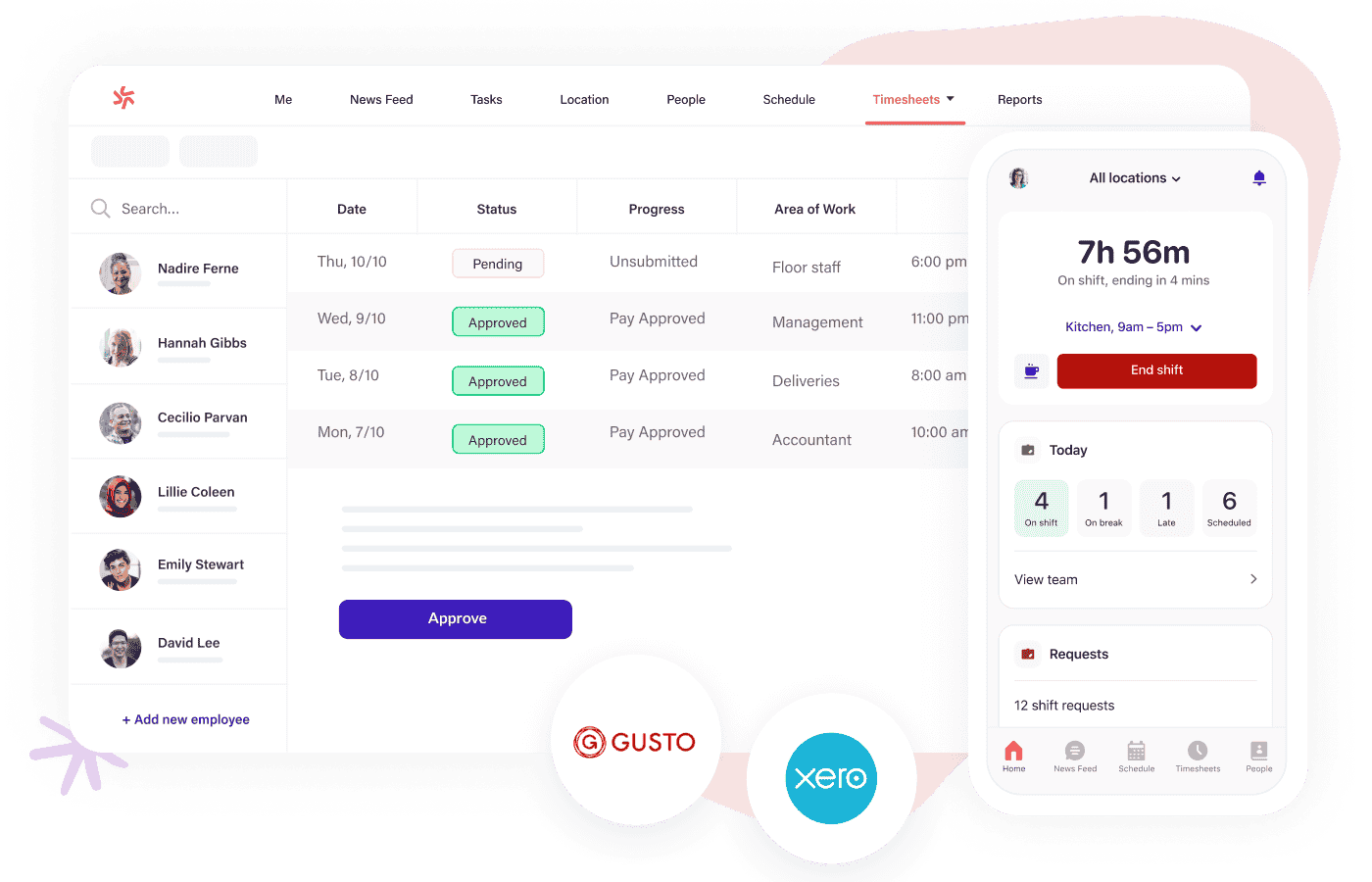 Controle horas e exporte folhas de ponto para folha de pagamento no app de agendamento do Deputy