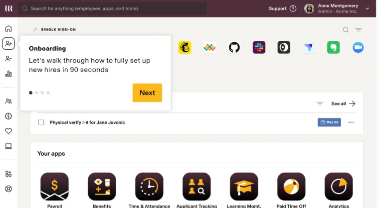 Screenshot of Rippling features for onboarding