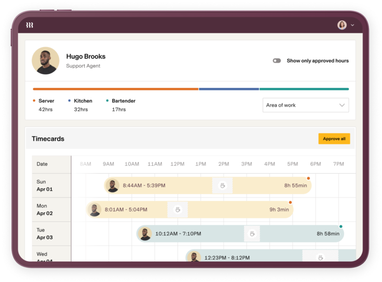 Screenshot of Rippling features for time and attendance