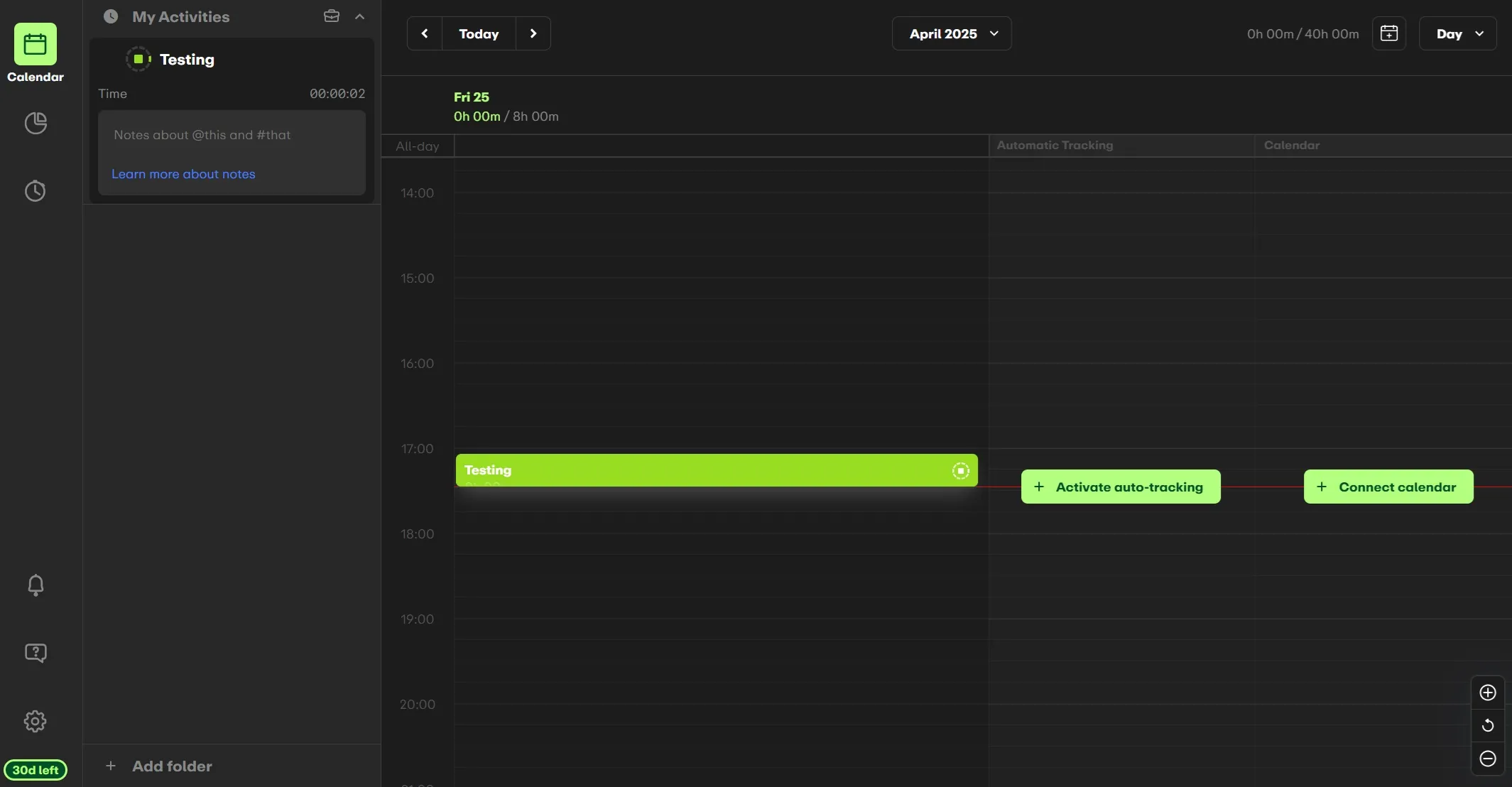 Time tracking on the EARLY app.