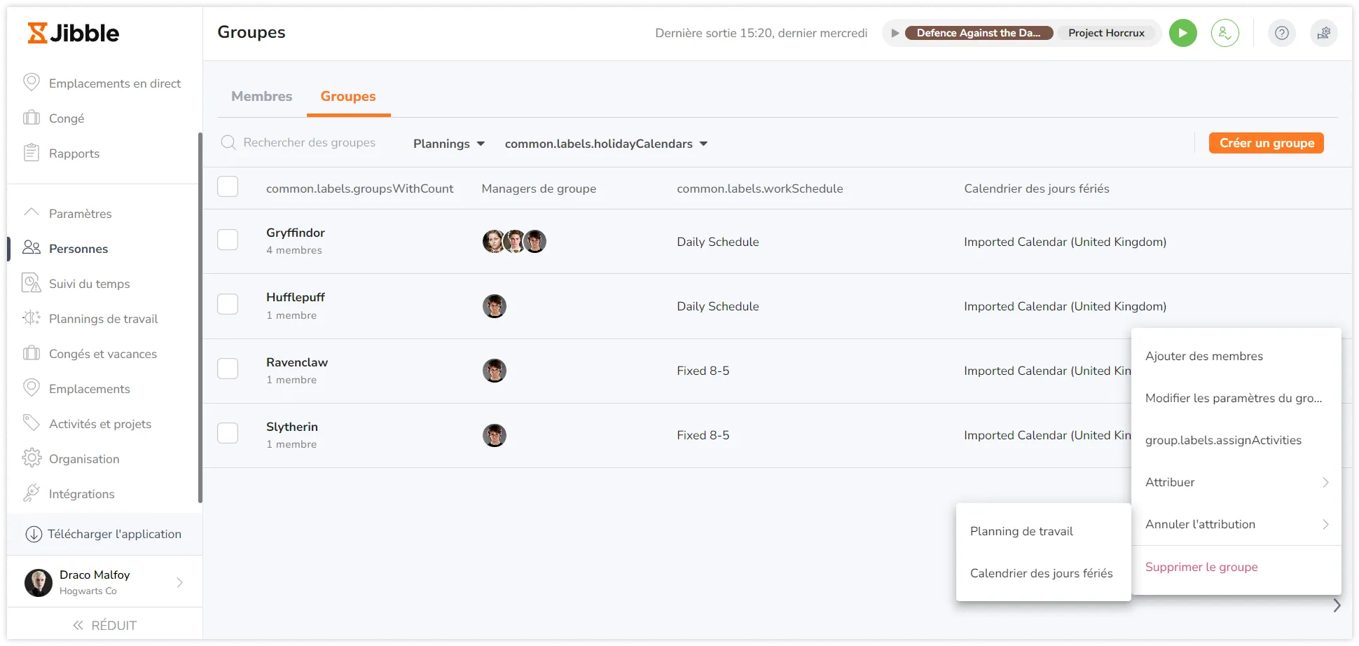 Cliquer sur "Annuler l'attribution" pour désassigner des groupes d'entités