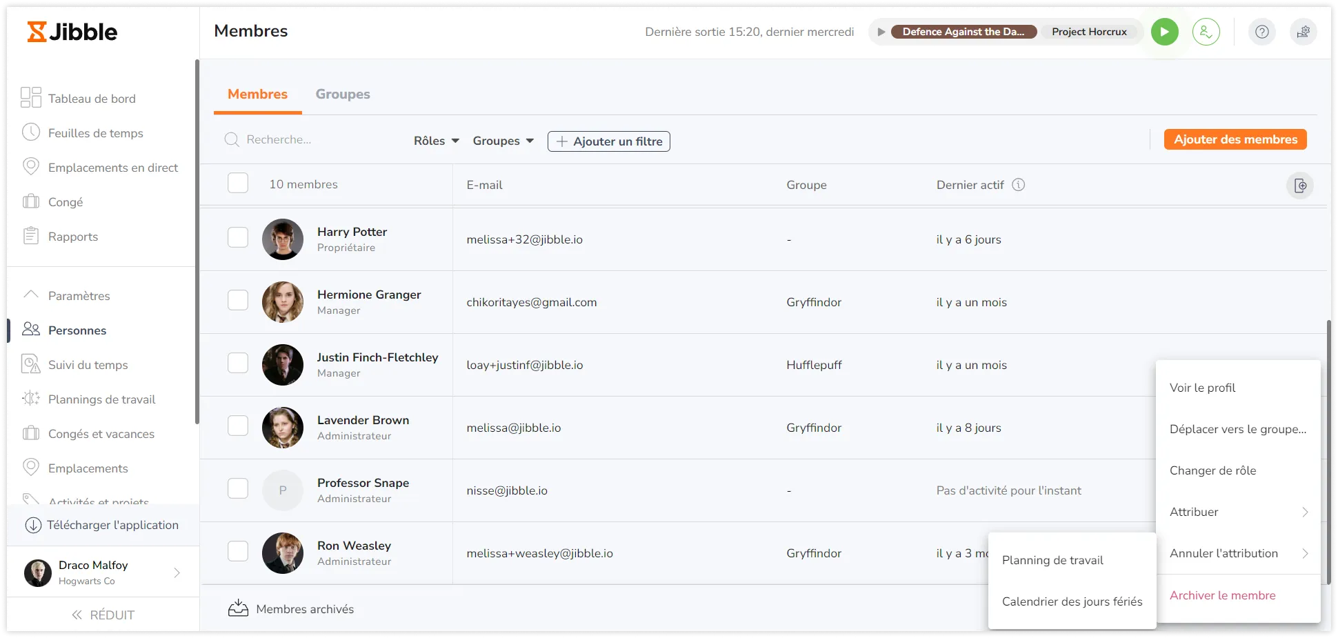 Cliquer sur "Annuler l'attribution" pour désattribuer des membres assignés