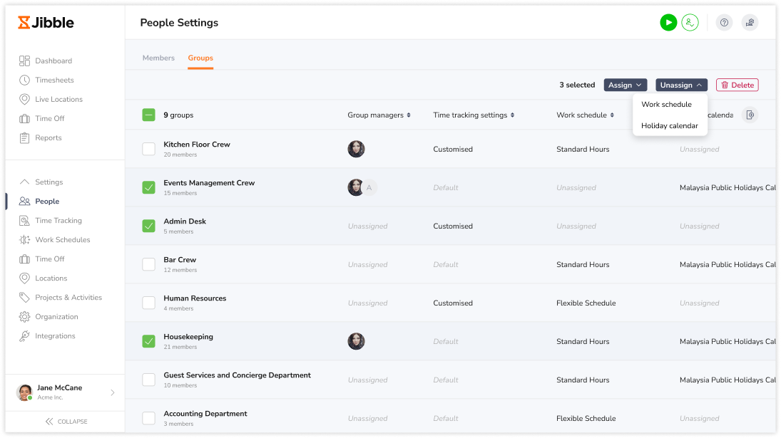 Unassigning groups from entities in bulk