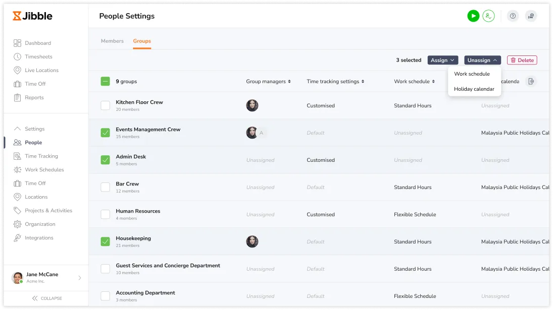 Unassigning groups from entities in bulk