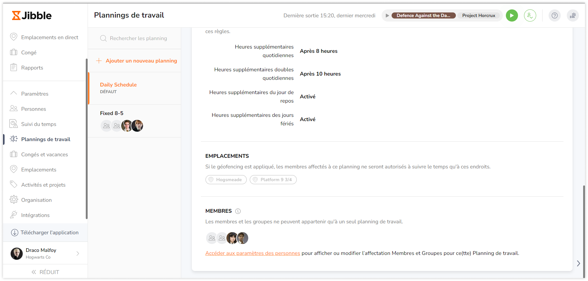 Viewing member and group assignments from work schedules