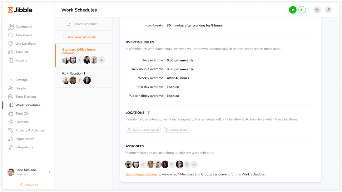 Viewing member and group assignments from work schedules