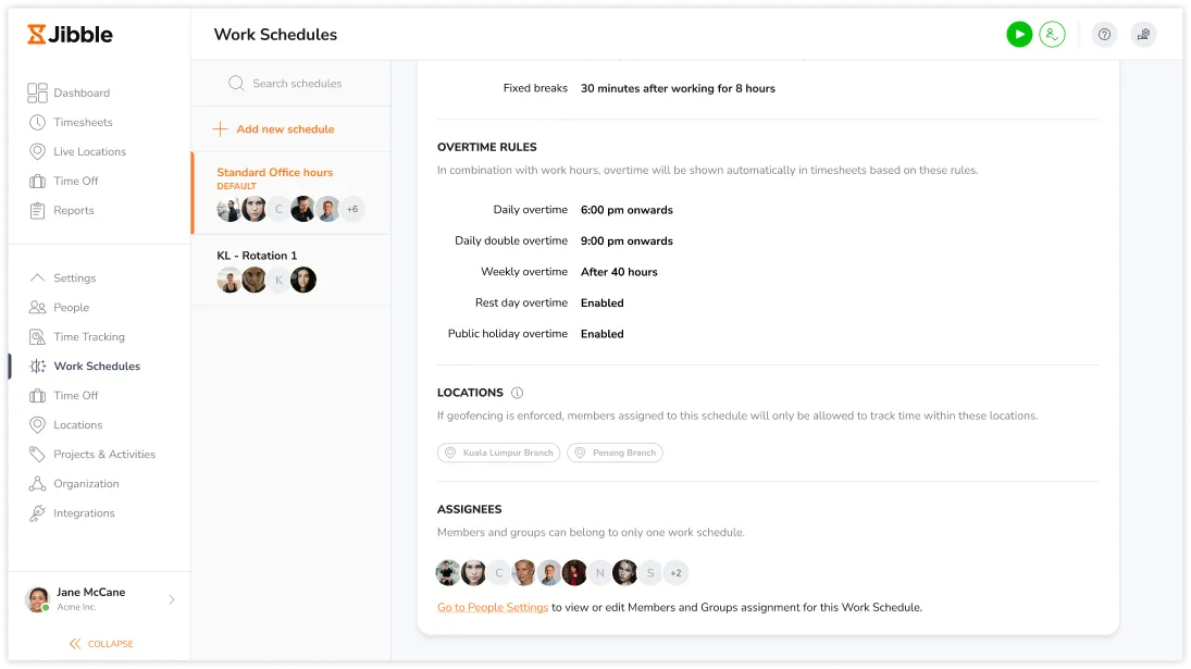 Viewing member and group assignments from work schedules