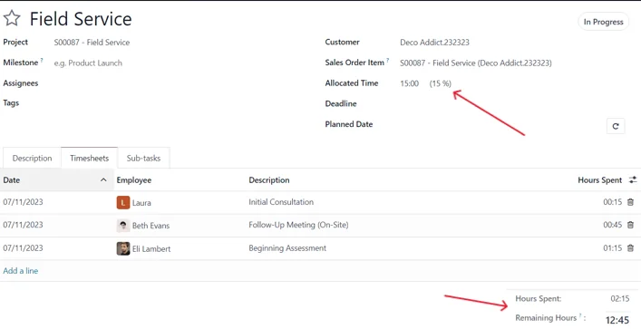 Screenshot of odoo timesheets invoicing feature