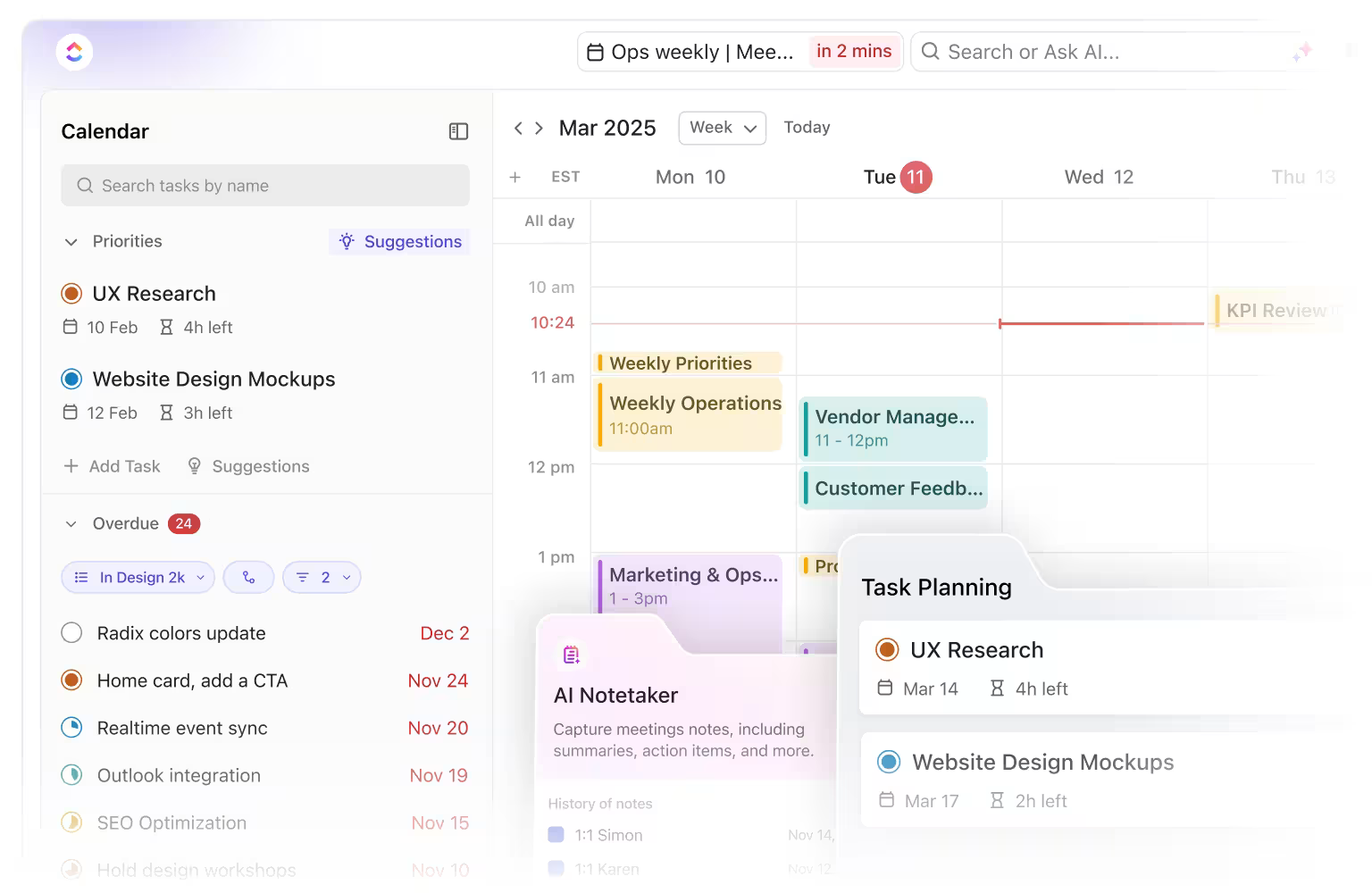 Calendrier de ClickUp