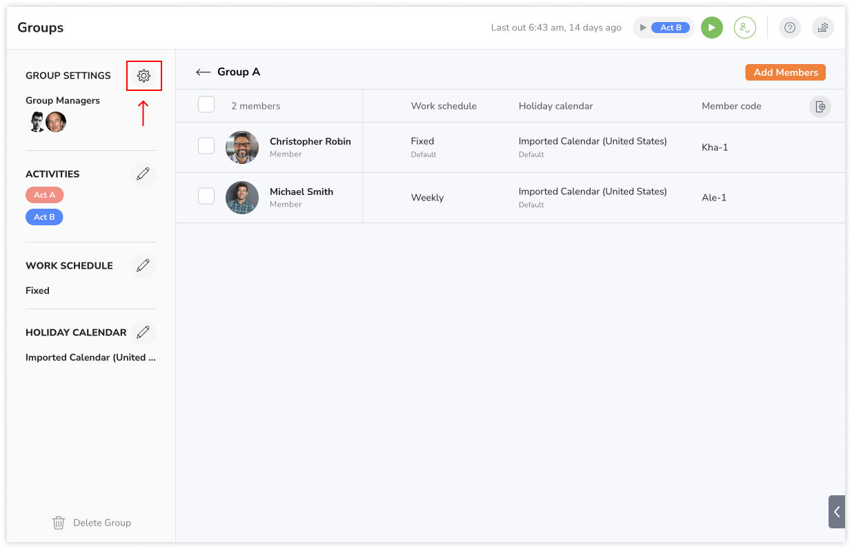 Accessing group settings on the web app