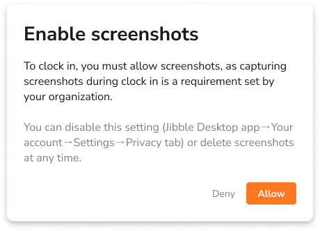 Message prompt to allow screenshots on your device