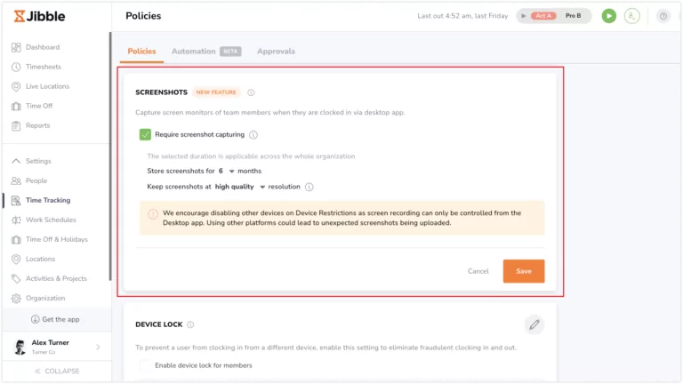 Configuring screenshot settings on the web