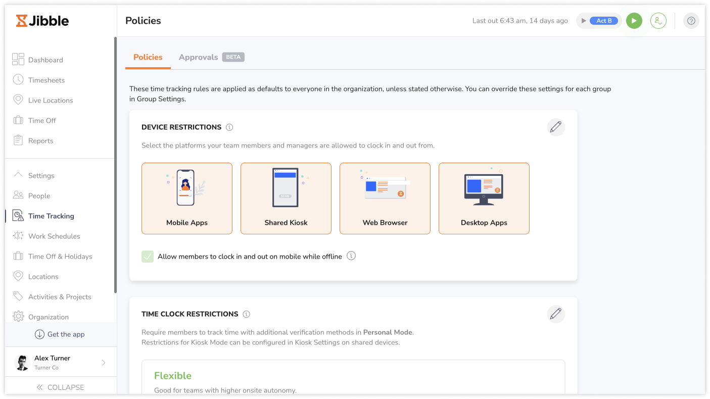 Configuring time tracking settings on the web app