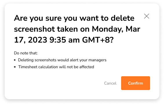 Confirmation message when deleting screenshots on the web app