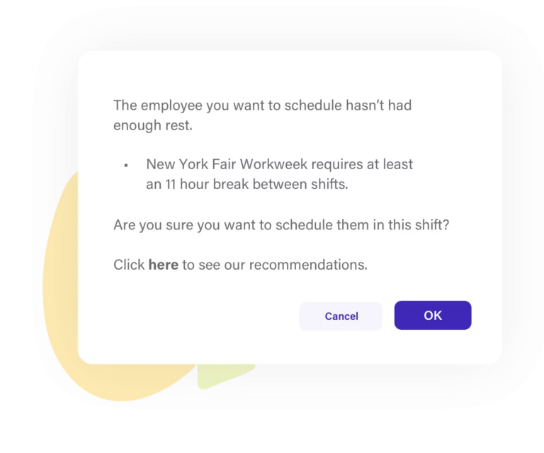 Sample of Deputy Fair Workweek Compliance Warning for a potential violation