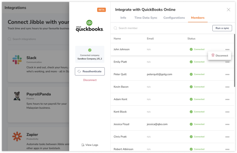 Disconnecting a member from QuickBooks