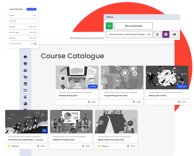 Graphic showing ELMO SOftware's course catalog