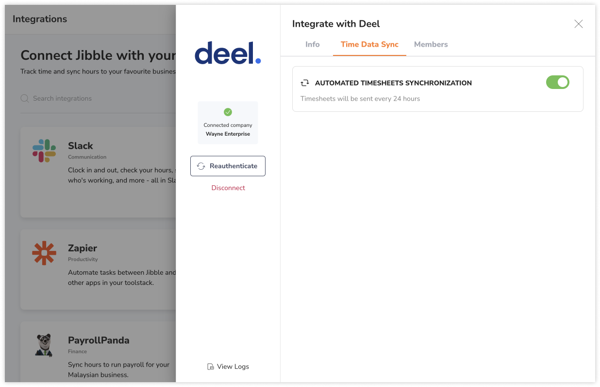 Enabling the toggle for automated timesheets synchronization