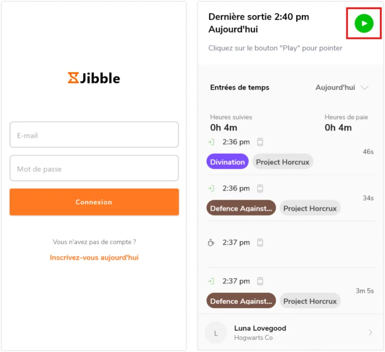Application de bureau - page de connexion et bouton de démarrage