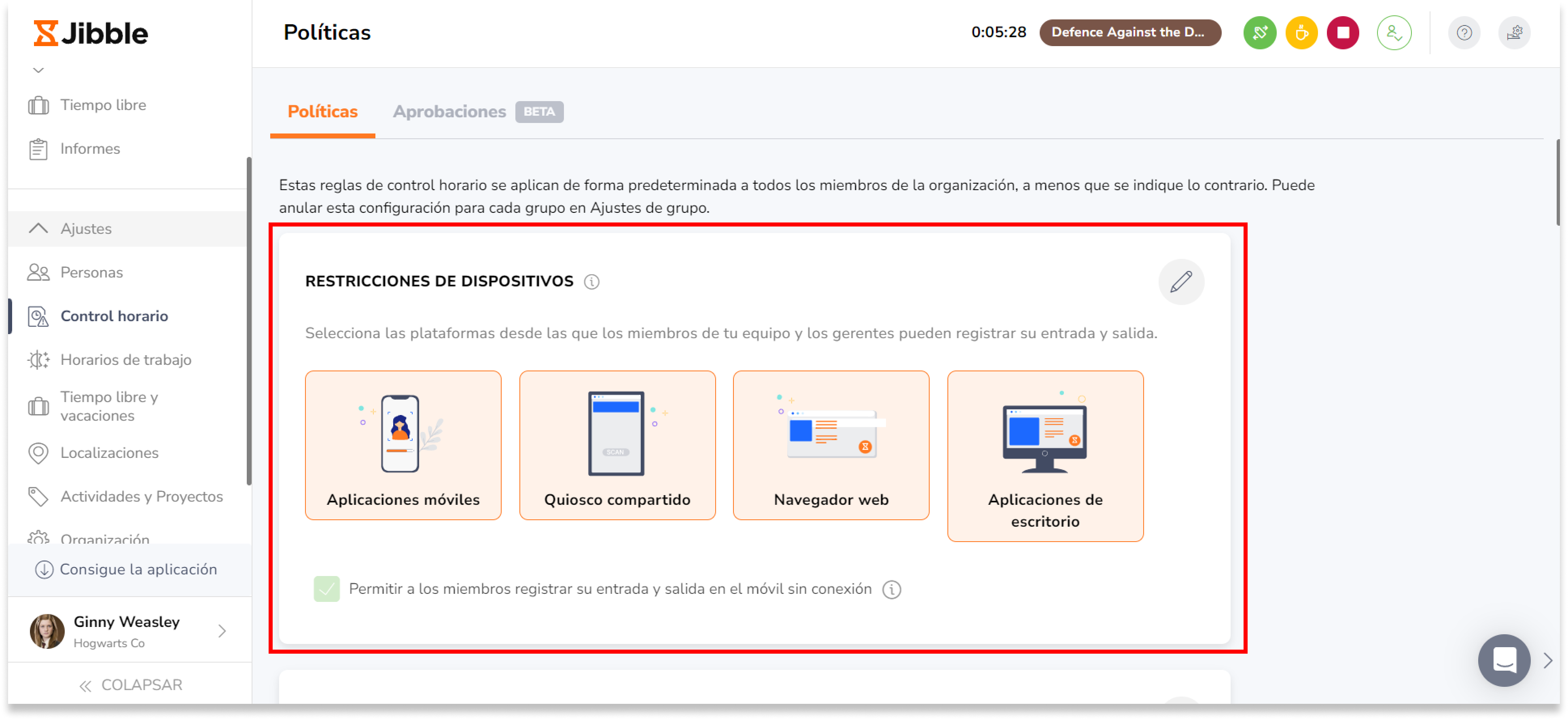 Habilita las aplicaciones de escritorio en la sección Restricciones de dispositivos.