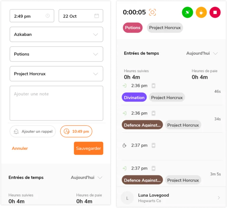 Application de bureau - Page de session active