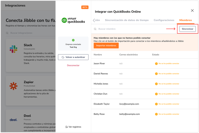Quickbooks members sync
