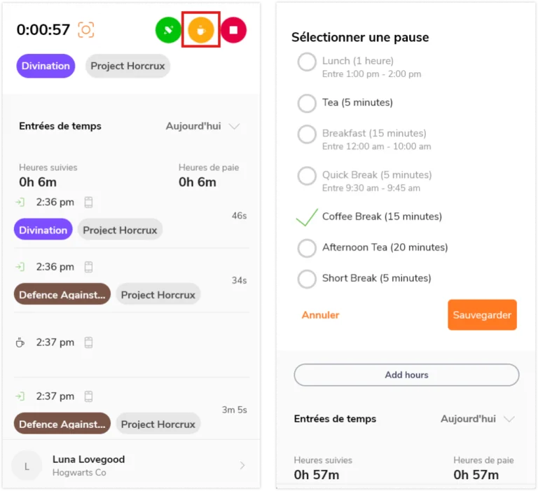Application de bureau - bouton d'activité de changement et liste d'activités