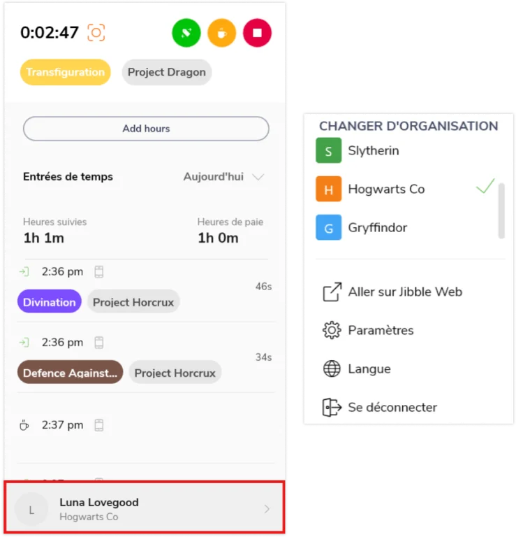 Application de bureau – Changer d'organisation