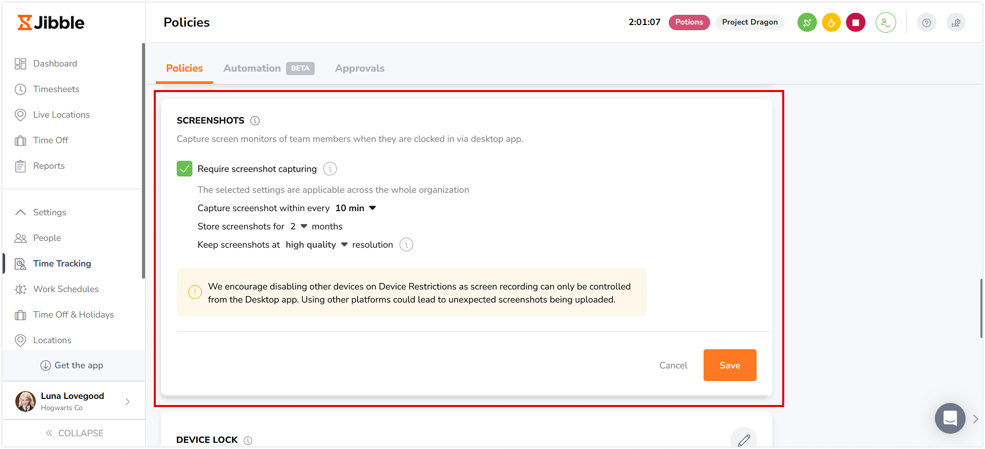 Configuring screenshot settings on the web