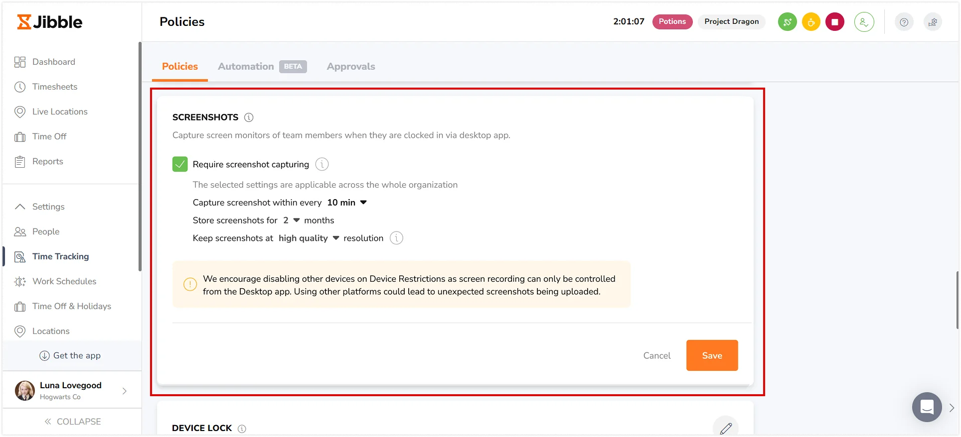 Configuring screenshot settings on the web