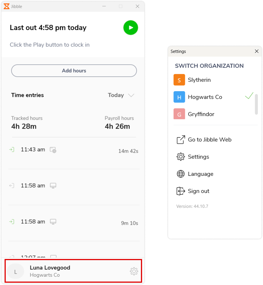 Accessing account settings on the desktop app