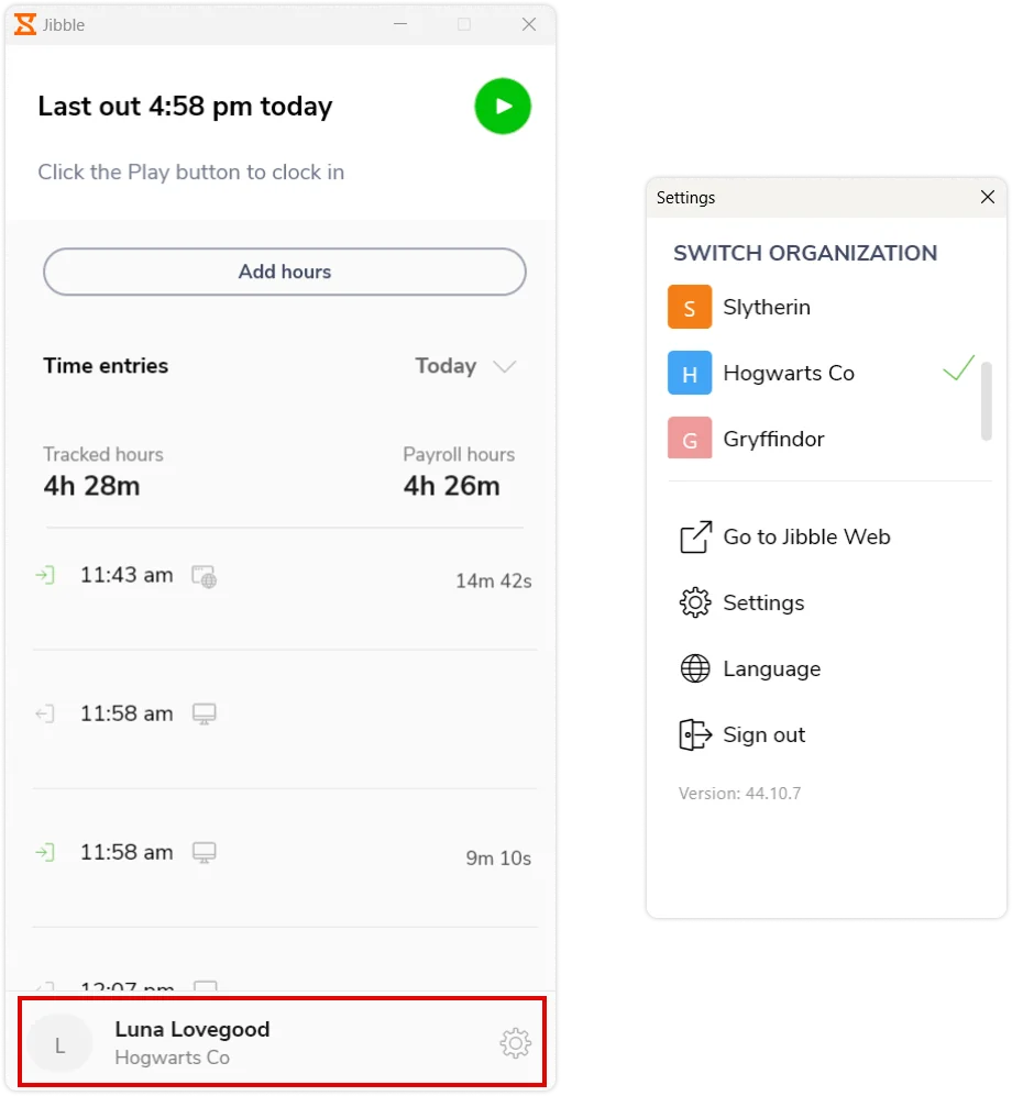 Accessing account settings on the desktop app