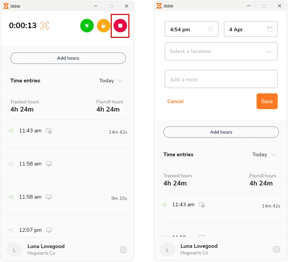 Clocking out using Jibble's desktop time tracker