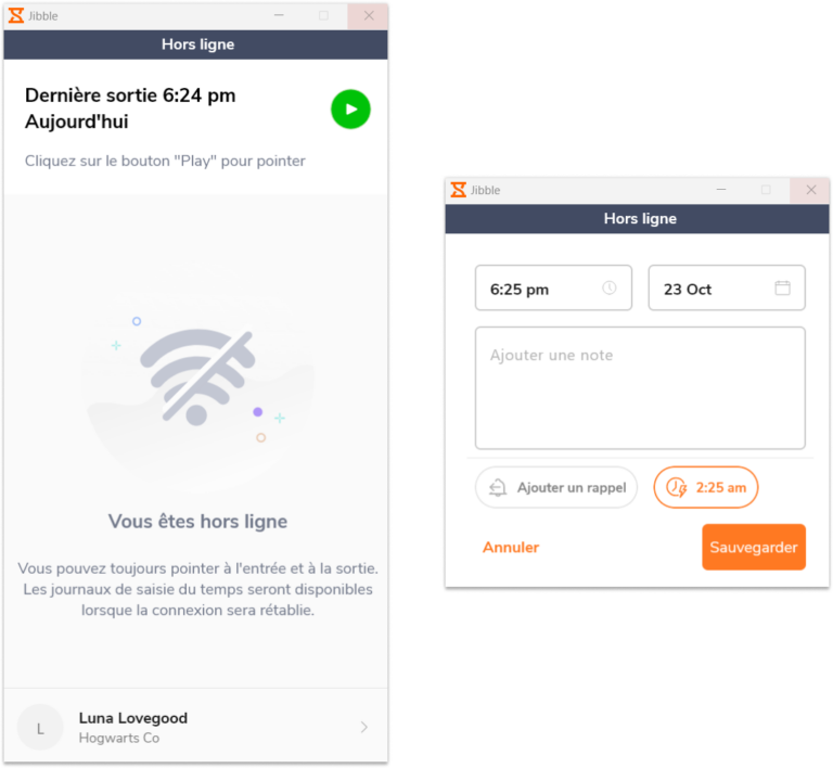 Clocking in via desktop app on offline mode