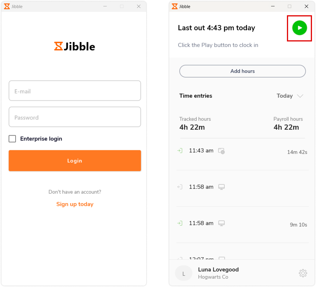 Masuk dan menggunakan pelacak waktu desktop Jibble